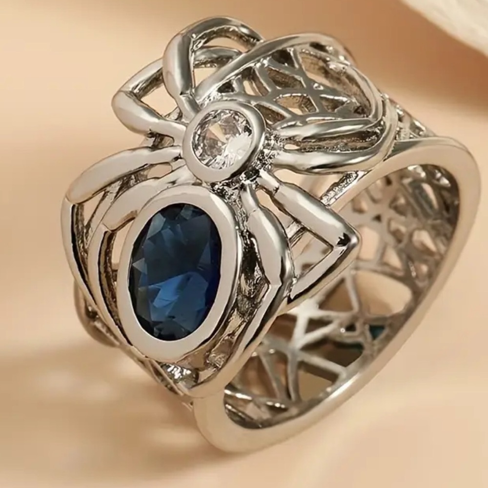 Elegant Silver and Blue Gemstone Ring Perfect for men &Women